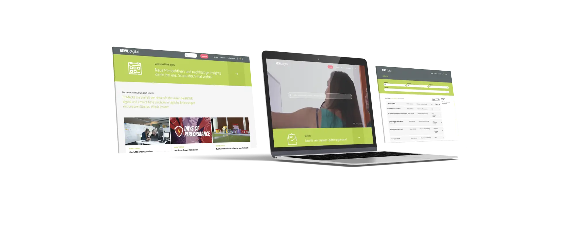 Drei Bilder der REWE Website